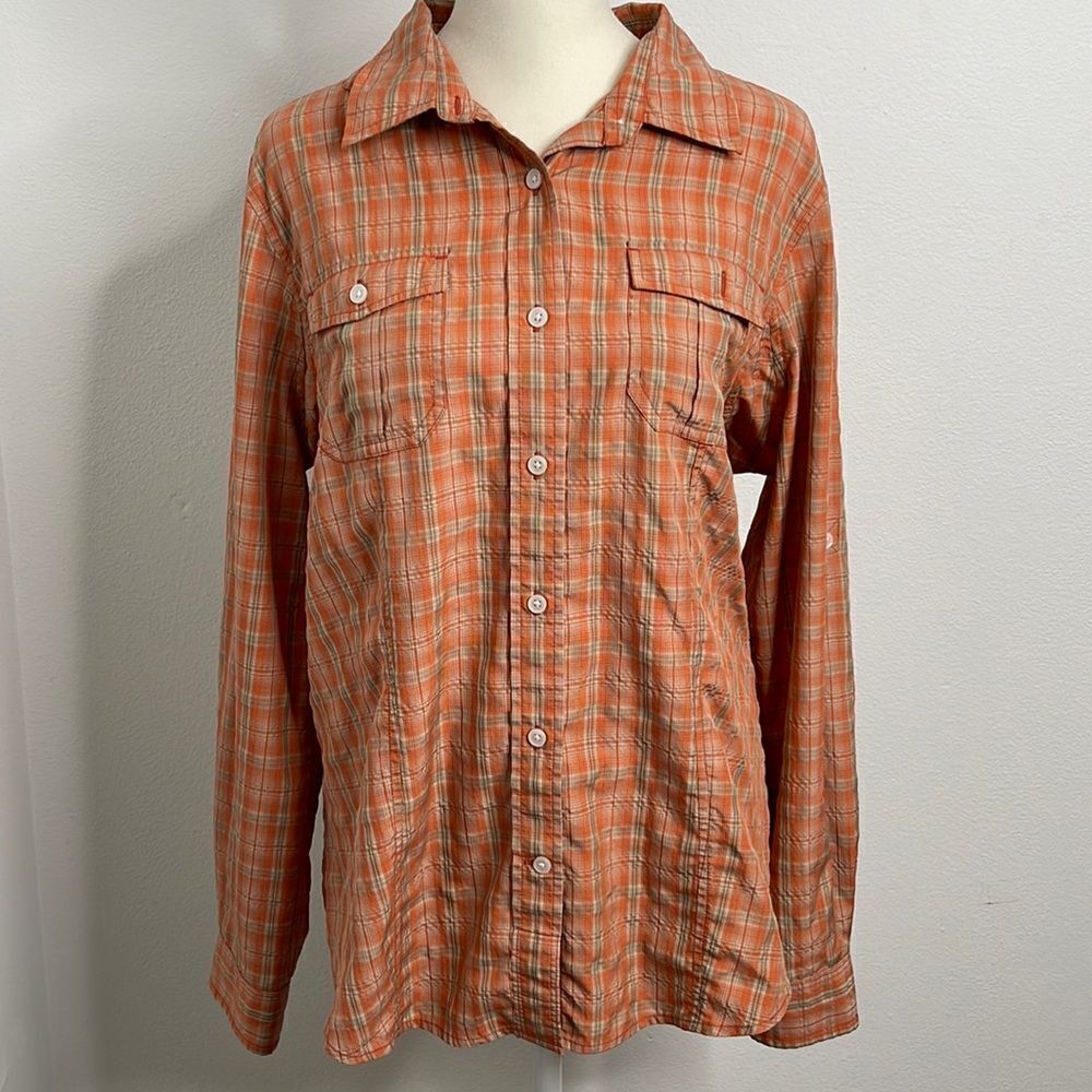 Women's Orange Plaid Button-Front Shirt